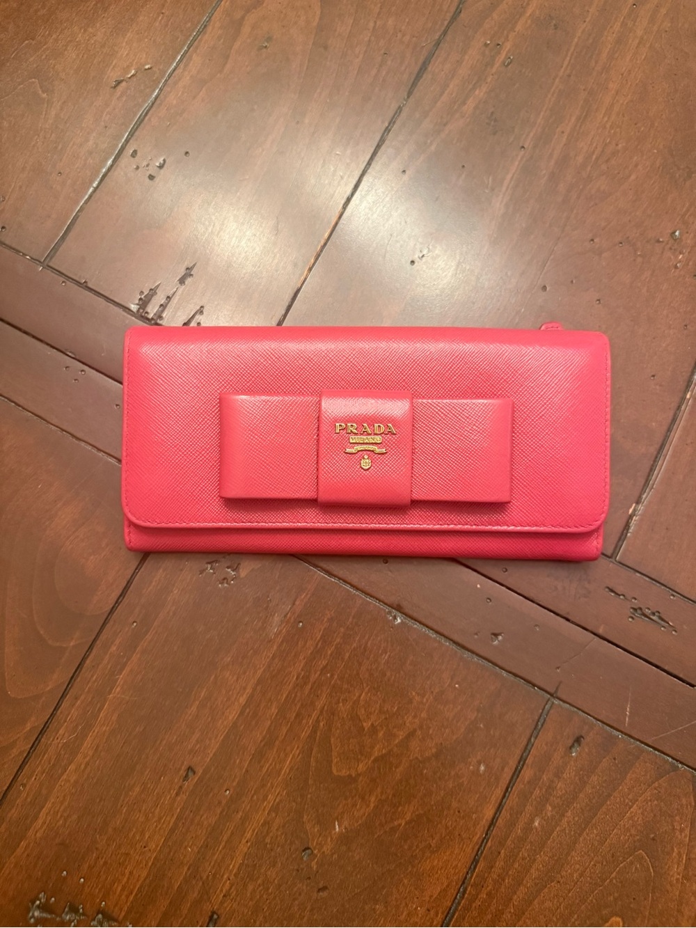 Prada Red Saffiano Bow Continental Wallet Used